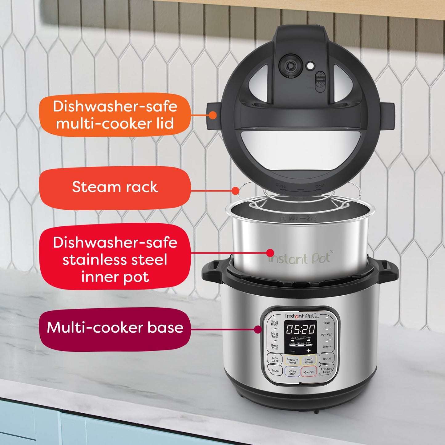 7-in-1 Mini Multifunctional Electric Pressure Cooker – 3 Quart, Stainless Steel, Black